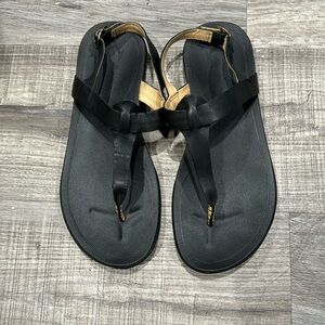 Women Olukai  Slingback Flats T Strap Sandals Black Size W8